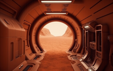 Wall Mural - illustration of the new space station from the inside on mars. spacious martian habitat corridor lea