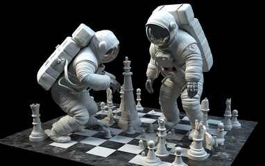 Wall Mural - two astronauts play chess on the moon. two astronauts deeply engaged in a challenging game of chess 