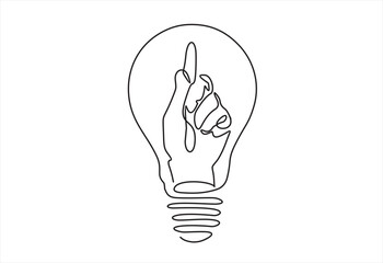 Aufkleber - Continuous One  line drawing of light bulb and hand pointing finger, inside. Creative lightbulb, Business and finance concept