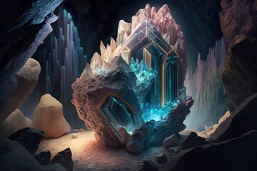 Wall Mural - Depths of Beauty: Exploring the Gem Mines of Crystal Mountain Generative AI