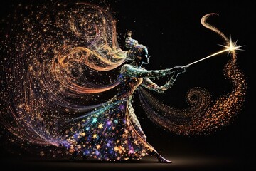 Poster - Celestial Dances in Starlight: The Fabulous Artistry Inscribed onto the Dimension-defying Stick of an Elusive Magician Generative AI