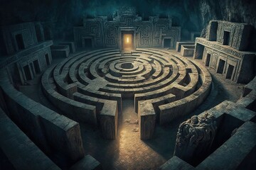 Aufkleber - Exploring the Mysterious Labyrinth of an Unknown Ancient Civilization' Generative AI