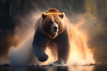 Wall Mural - fury unbridled - an incredible display of an incensed bear's determination generative ai