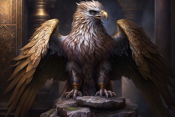 Wall Mural - gatekeeper of ancient realms - a griffin's vigilance generative ai