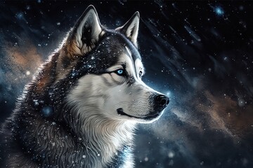 Wall Mural - glittering arctic majesty: a fantasy siberian husky illustration generative ai