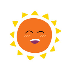 Sticker - Cartoon Color Cute Character Sun Icon Sunlight Concept Flat Design Style. Vector illustration of Mascot Star