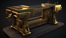A Workbench Made Of Gold For Carpentry And Metalwork For The Master On A Wooden Footboard With Many Elements And Small Details In Its Appearance. Ai Generation