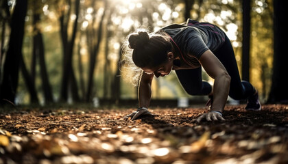 Poster - Nature lover stretching and jogging for wellbeing generated by AI