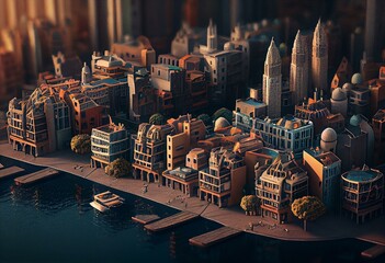 City that has relocated due to climate change, illustration. Generative AI