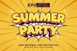 Editable text effect Summer Party 3d Cartoon template style premium vector