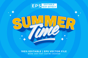 Poster - Editable text effect Summer Time 3d Cartoon template style premium vector