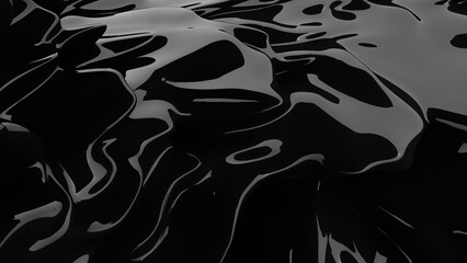 Wall Mural - Abstract black background. Smooth black wave plastic. Dark luxury texture. Oil, petroleum, rock-oil. Silk, satin. Black tar, gum. 