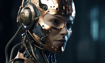 Poster - Android robot robot head close-up, generative AI