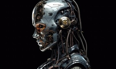 Poster - Android robot robot head close-up, generative AI