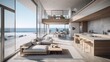 © Dan Wroblewski - Living Room of Luxury Beach House With Floor to Ceiling Windows on All Sides, Giving it a Breathtaking View of the Ocean