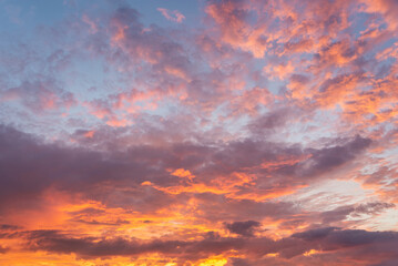 Wall Mural - beautiful orange sunset with pink clouds, sky replacement, nature background