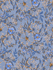 Poster - Abstract drawing of flowers on a blue background