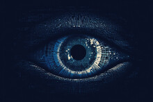 ASCII Art Style Illustration Of Eye Over Blue Background. Generative AI