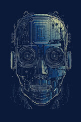 ASCII Art style Illustration of robot over blue background. Generative AI