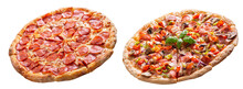 Pizza With Bacon, Mushrooms, Salami And Pepperoni Pizza Isolated On Transparent Background