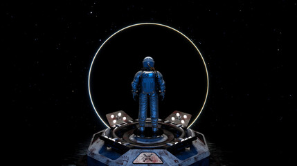 Wall Mural - astronaut cosmonaut discovery of new worlds of galaxies panorama, fantasy portal to far universe. as