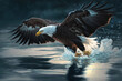 Bald Eagle Flying and Hunting Over Water, high quality generative ai