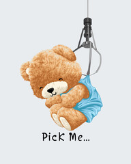 Wall Mural - Vector illustration of cute teddy bear holding by claw machine