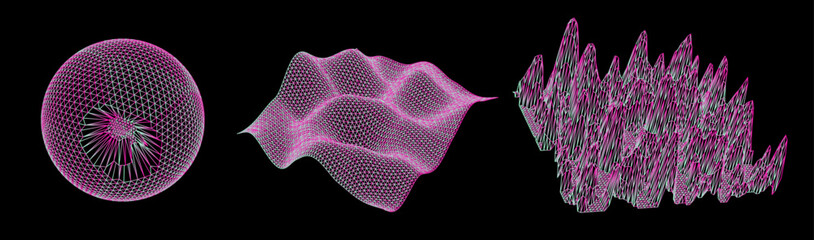 Aufkleber - Set of 3D glitched planes made of mesh. Generative art plots for data visualization and analysis subjects. 