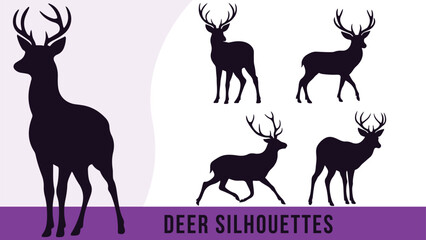 Wall Mural - Collection of Detailed Deer Silhouette Vectors