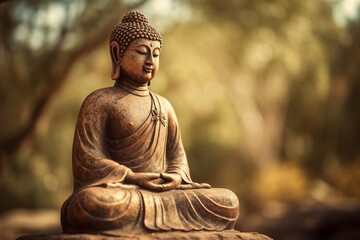 Buddha statue in outdoor settings, created with generative AI