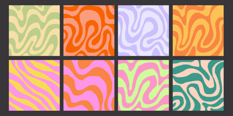 Wall Mural - Set of Cool Y2K Abstract Geometric Backgrounds. Acid Style Backdrop. Trendy Groovy Pattern Textures.