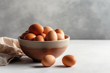Raw Organic Brown Eggs, Mockup, With Vintage White Background, AI Generated