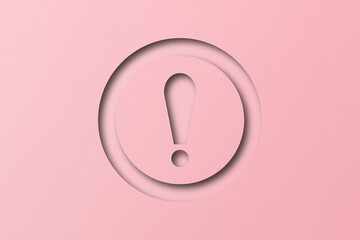 Wall Mural - Pink paper cut into exclamation mark shapes. warning sign set on pink paper background