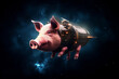 Pig flying in space AI generated image