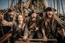 Group Of Pirates Shout Looking At Camera, AI Generated Image