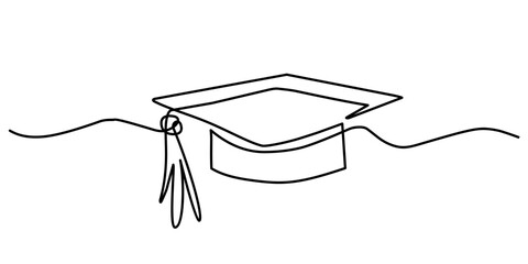 Wall Mural - One lines  illustration of raduation cap and diploma