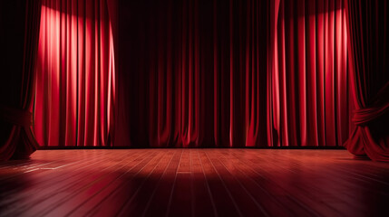 Red Stage Curtain with Light from the Side. Generative AI