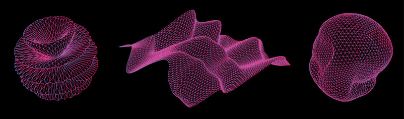 Aufkleber - Set of 3D glitched shapes made of mesh. Generative art plots for data visualization and analysis subjects. 