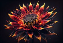 Red And Yellow Fractal Flower. Generative AI