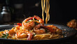 Gourmet linguini plate with freshly cooked seafood generated by AI