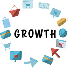 Poster - Growth text amidst various vector icons