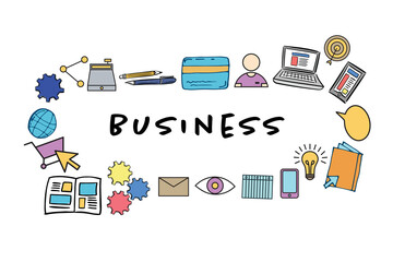 Poster - Business text amidst various icons