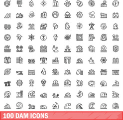 Poster - 100 dam icons set. Outline illustration of 100 dam icons vector set isolated on white background
