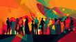 © Studio Zenith - silhouette d'un groupe de personnes en ombre chinoise sur un fond graphique et multicolore