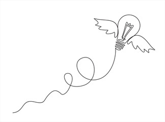 Aufkleber - Continuous One  line drawing of light bulb with wings. Creative power concept.
