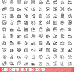 Poster - 100 distribution icons set. Outline illustration of 100 distribution icons vector set isolated on white background