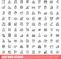 Poster - 100 dna icons set. outline illustration of 100 dna icons vector set isolated on white background
