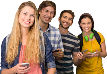 Poster - Students with cellphones at college corridor