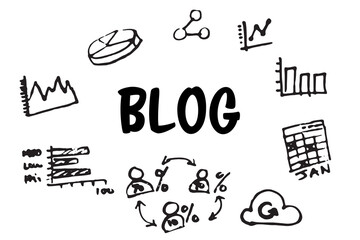Poster - Blog text surrounded by various vector icons 