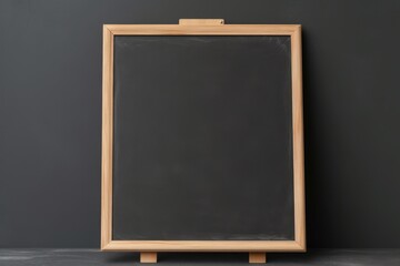 Illustration of a blackboard with a wooden frame against a gray wall created with Generative AI technology